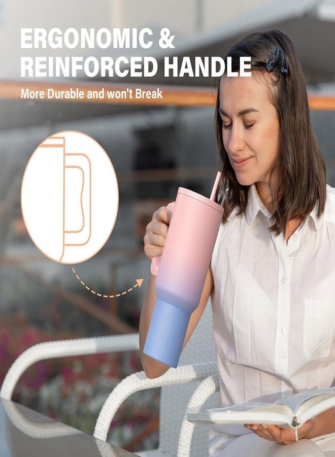 KELVEE كوب كيلفي سعة 40 أونصة مع مقبض وغطاء مزود بماصة، كوب قابل لإعادة الاستخدام، مانع للتسرب، كوب مثالي لشرب القهوة المثلجة، يحافظ على برودة المشروبات والماء، مثالي للسفر والنادي الرياضي، سعة 1.2 لتر (لون حلوى) - Image 2